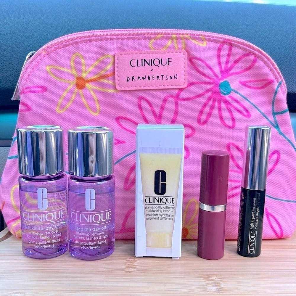 Brand New Clinique x Drawbertson Set Mascara Love Pop Lip Makeup Remover Lotion